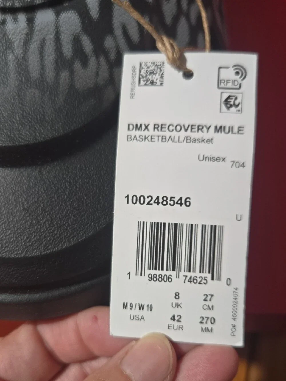 Nwt Reebok DMX Recovery Mule Slide - Black with Gray Sz M9 W10 Upper